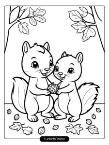 Cute Thanksgiving Squirrels Coloring Page tn