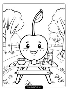 Fun Cherry Picnic Scene Coloring Page tn