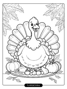 Illustration of a stuffed Thanksgiving turkey wearing a bib tn