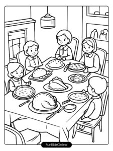 Thanksgiving Family Dinner Coloring Page tn