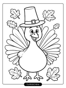 Turkey with Pilgrim Hat Coloring Page tn